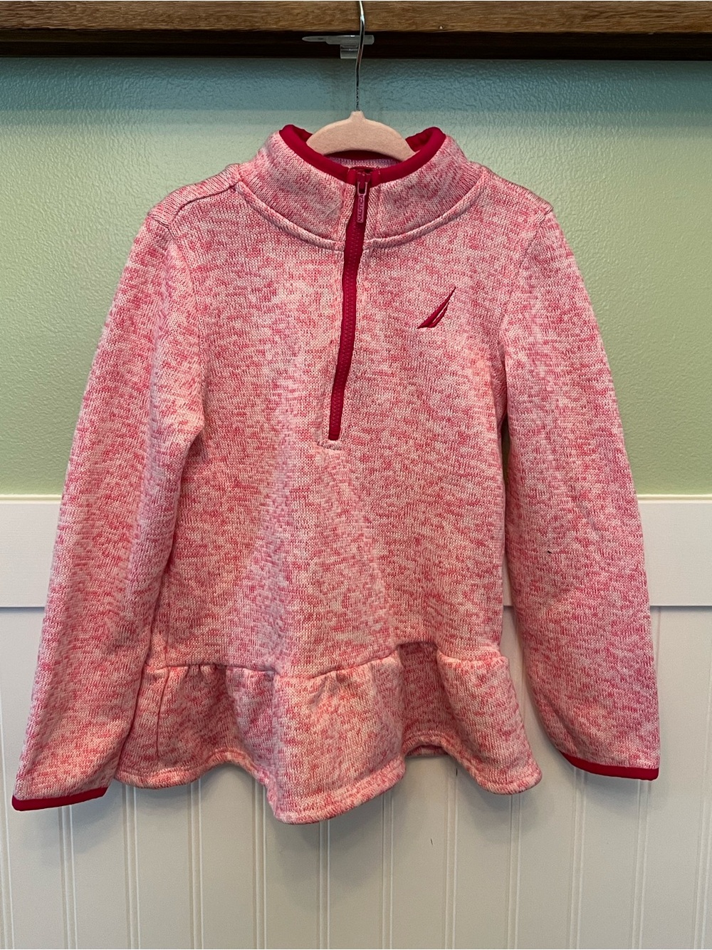 Nautica Pink Marled Fleece Quarter-Zip Peplum Pullover Girls Size 5